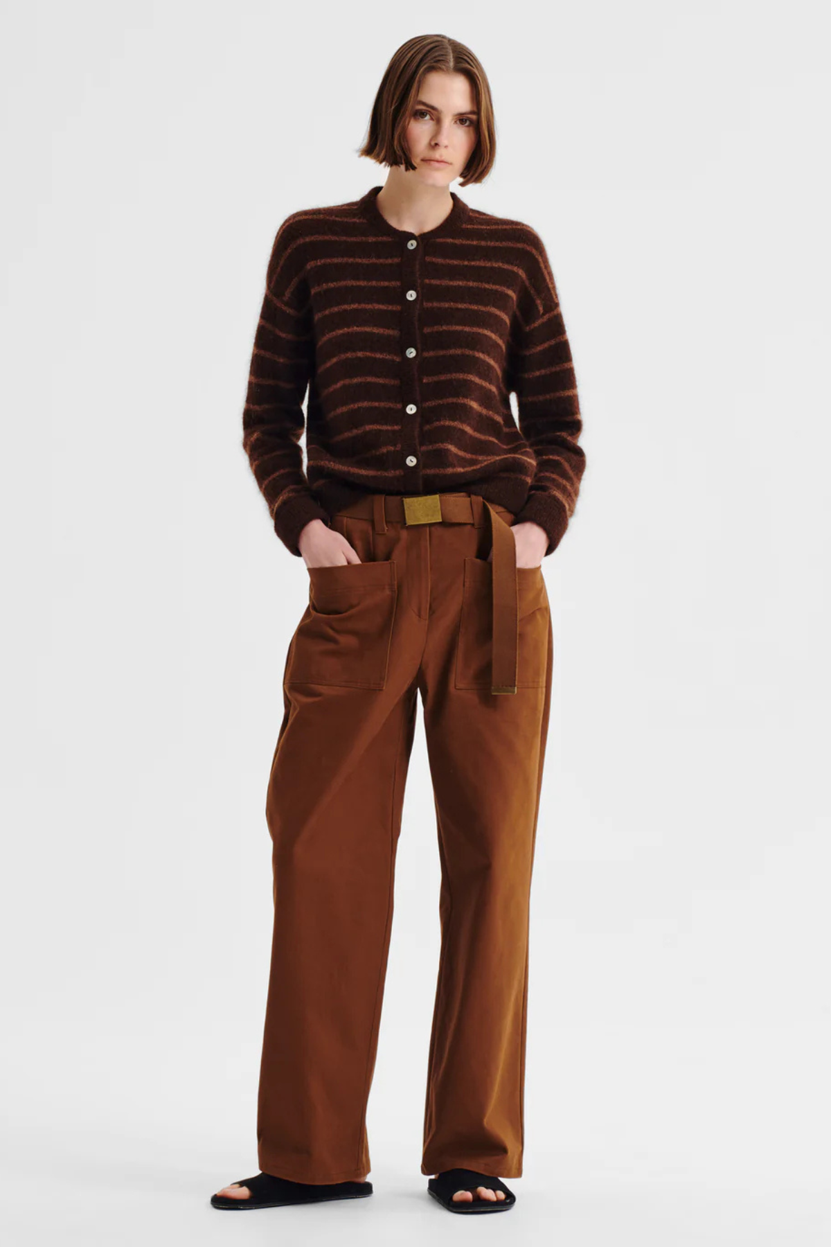 ALBI KNIT CARDIGAN TOFFEE STRIPE