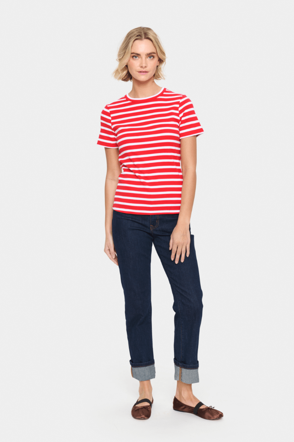 ASTER SS T-SHIRT FLAME WHITE STRIPE