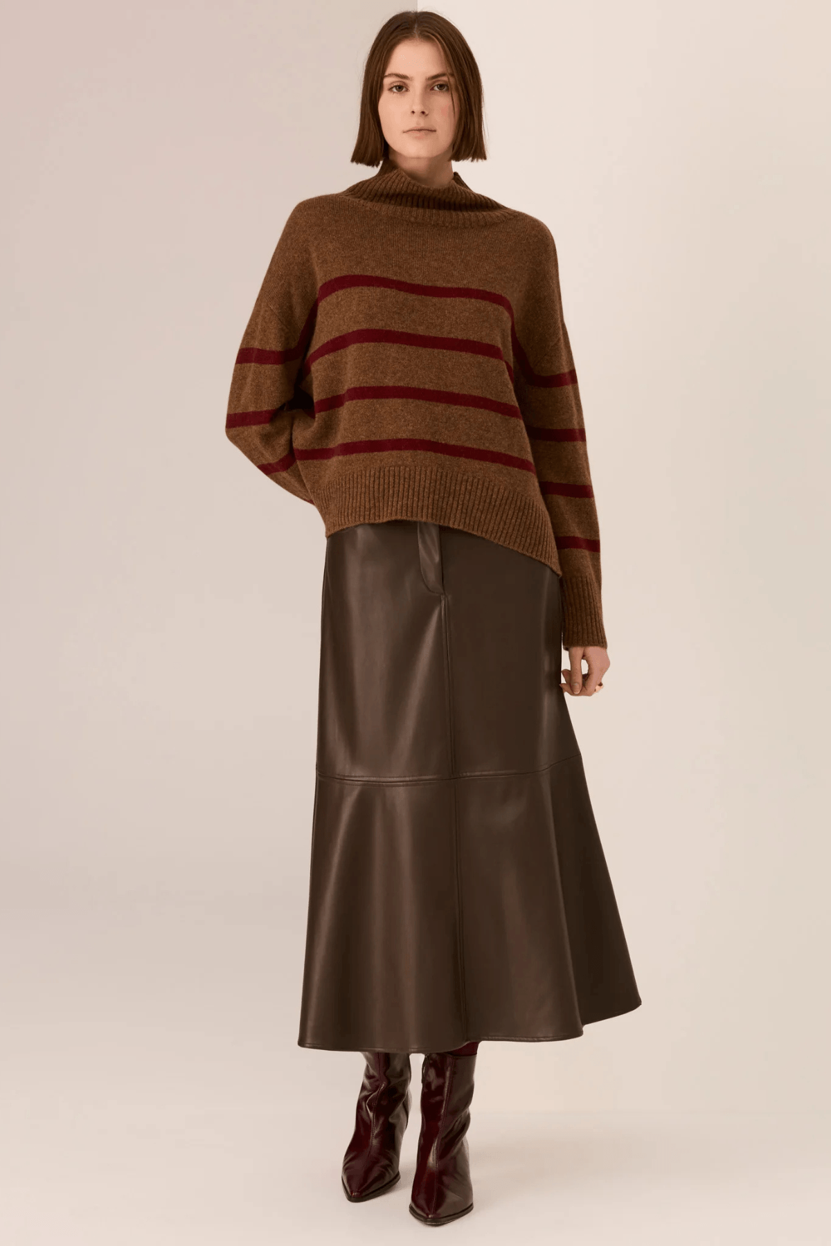 ASTOR STRIPE KNIT TOFFEE/WINE