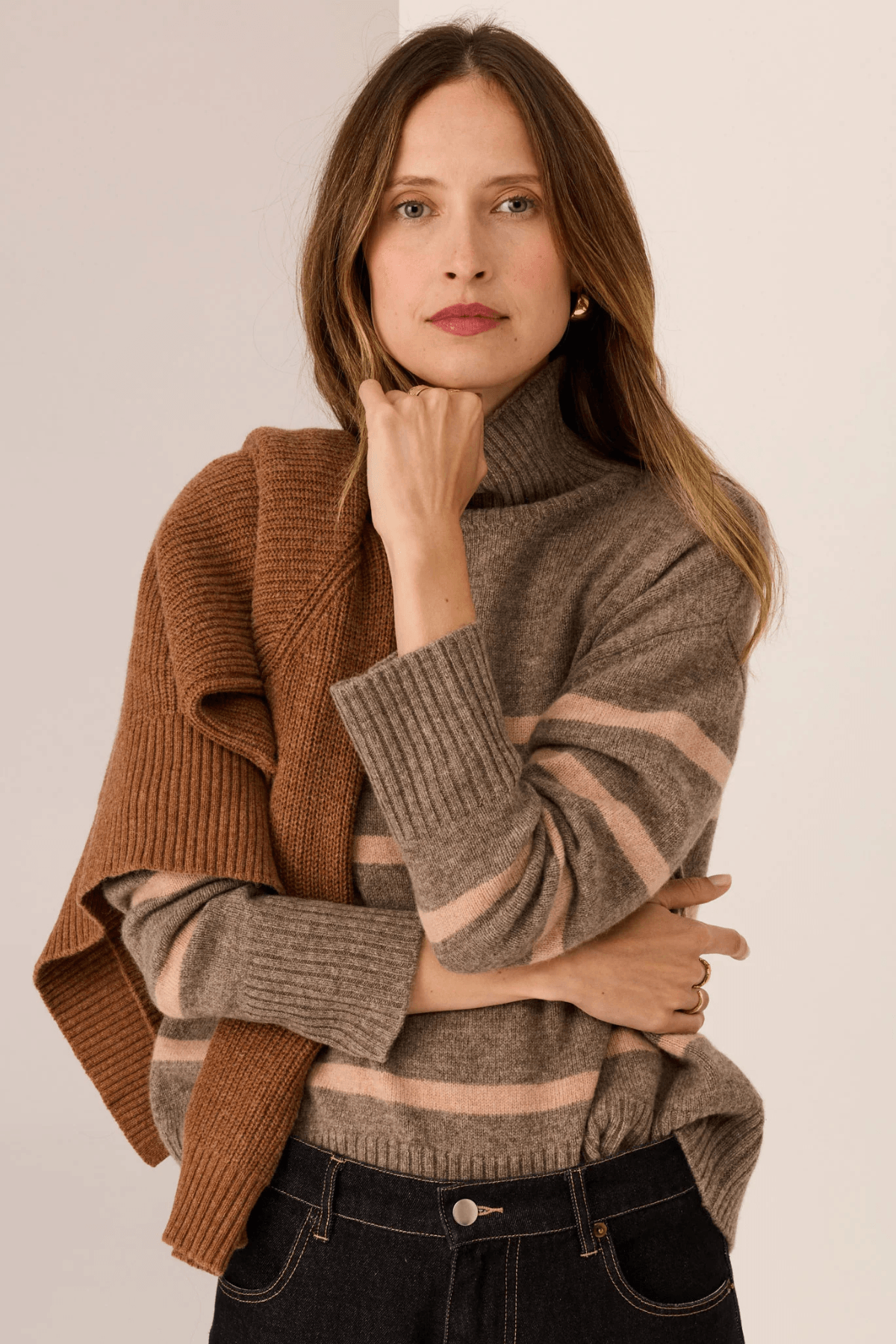 ASTOR STRIPE KNIT CEDAR/BLUSH