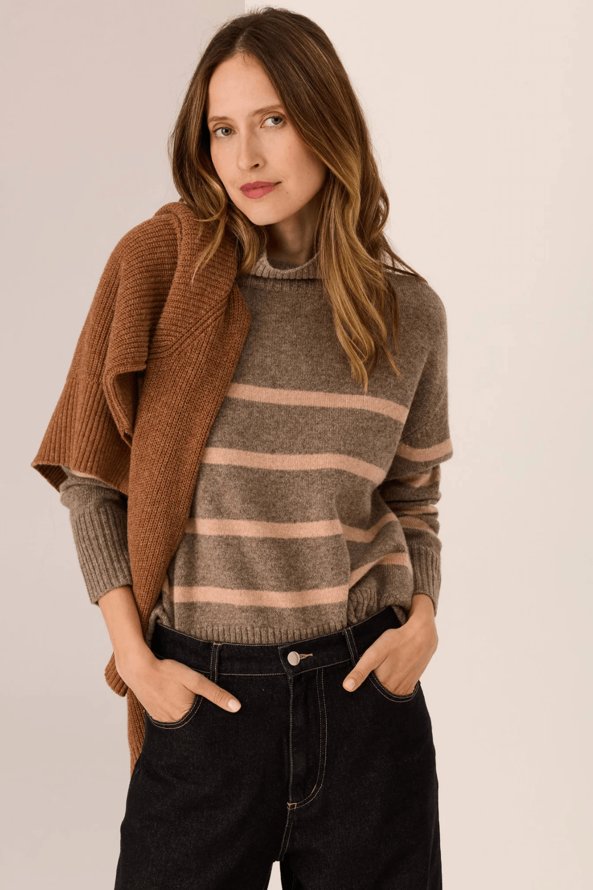 ASTOR STRIPE KNIT CEDAR/BLUSH