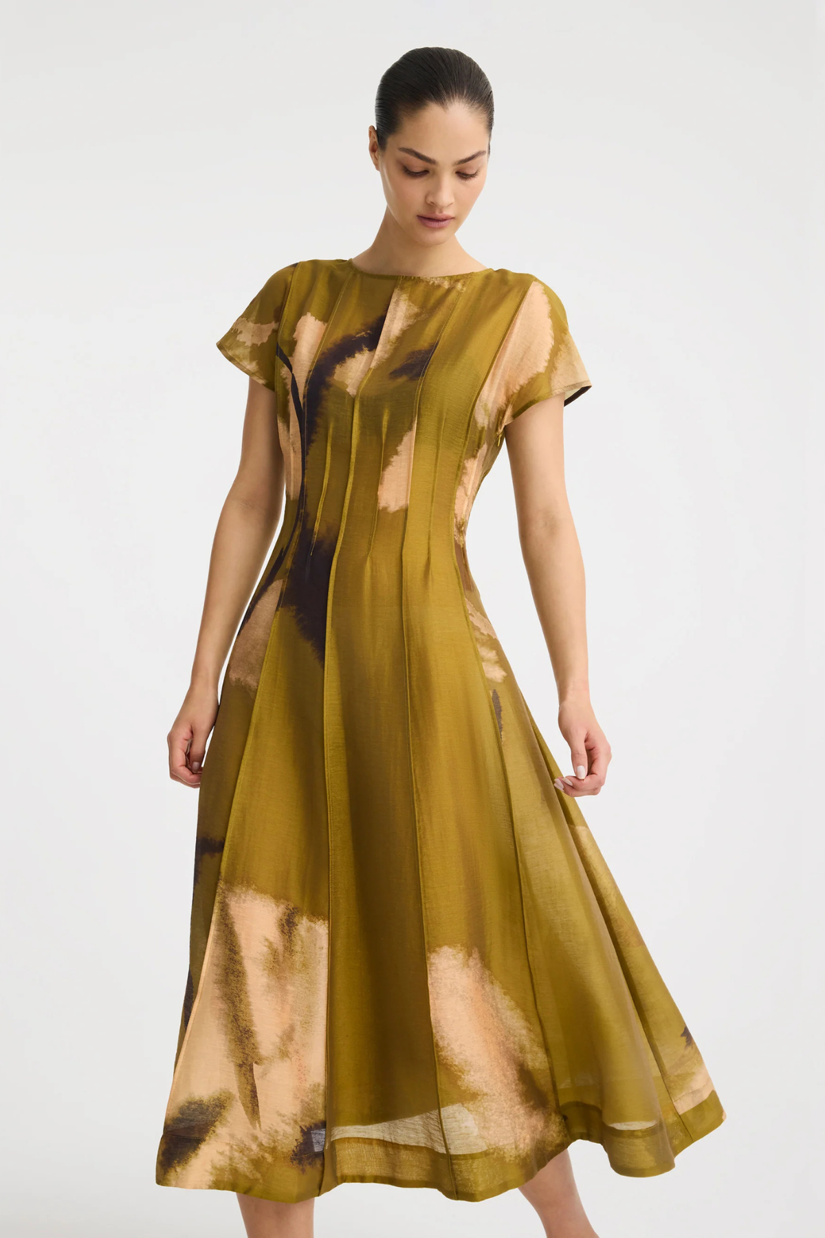 ASTRA PINTUCK DRESS MOSS PRINT