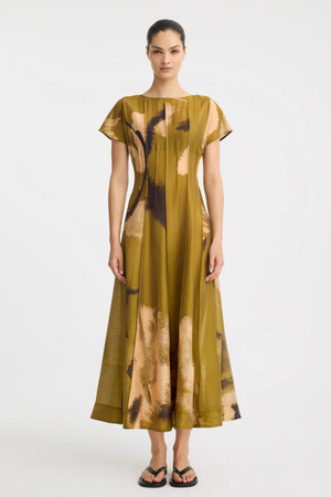 ASTRA PINTUCK DRESS MOSS PRINT