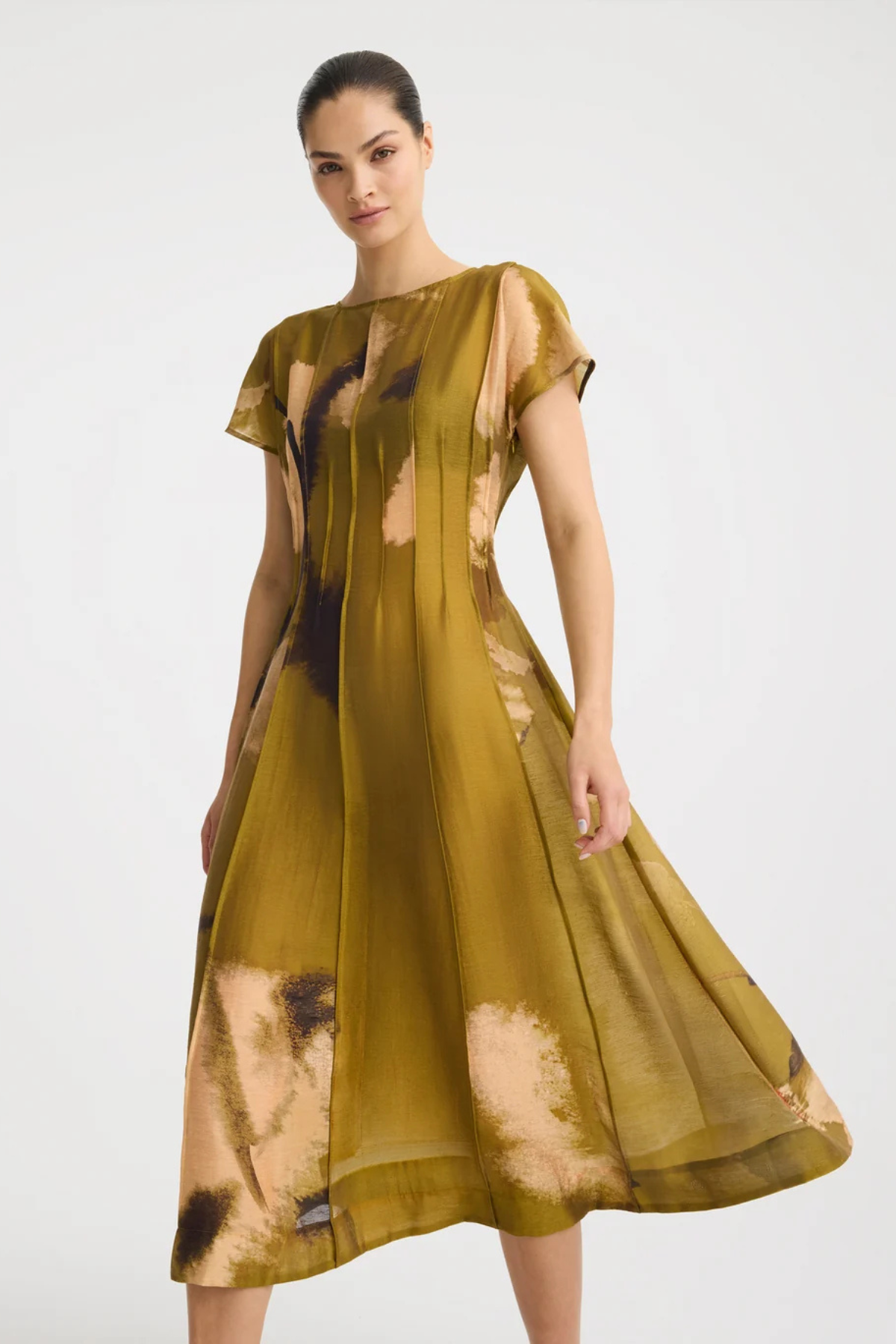 ASTRA PINTUCK DRESS MOSS PRINT