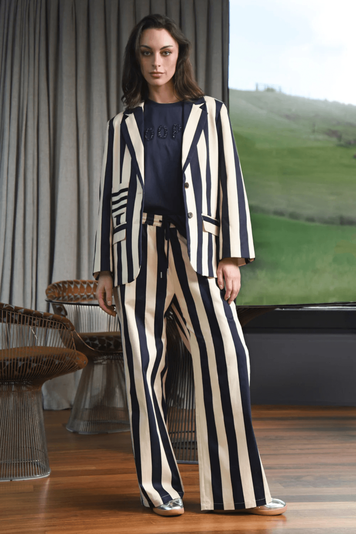 BACK TO TRACK TROUSER NAVY STRIPE