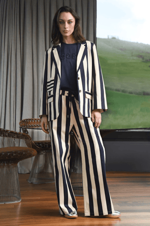 BACK TO TRACK TROUSER NAVY STRIPE