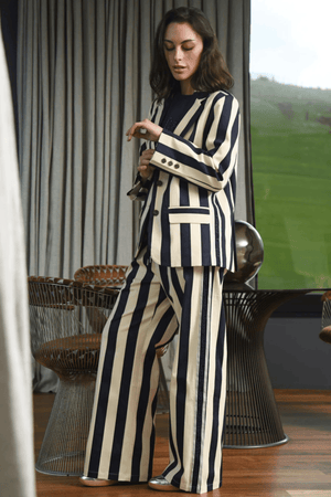 BACK TO TRACK TROUSER NAVY STRIPE