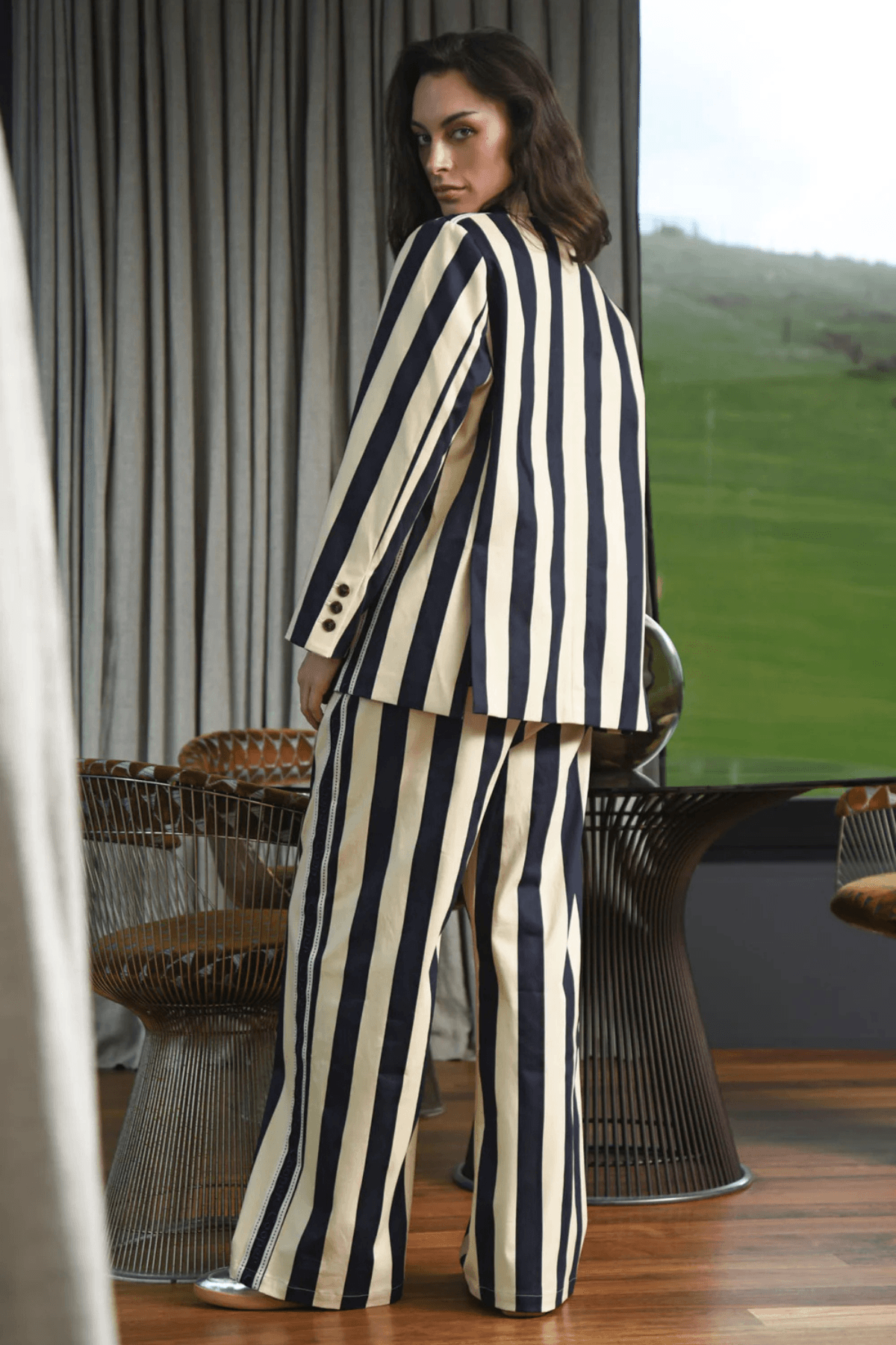 BACK TO TRACK TROUSER NAVY STRIPE