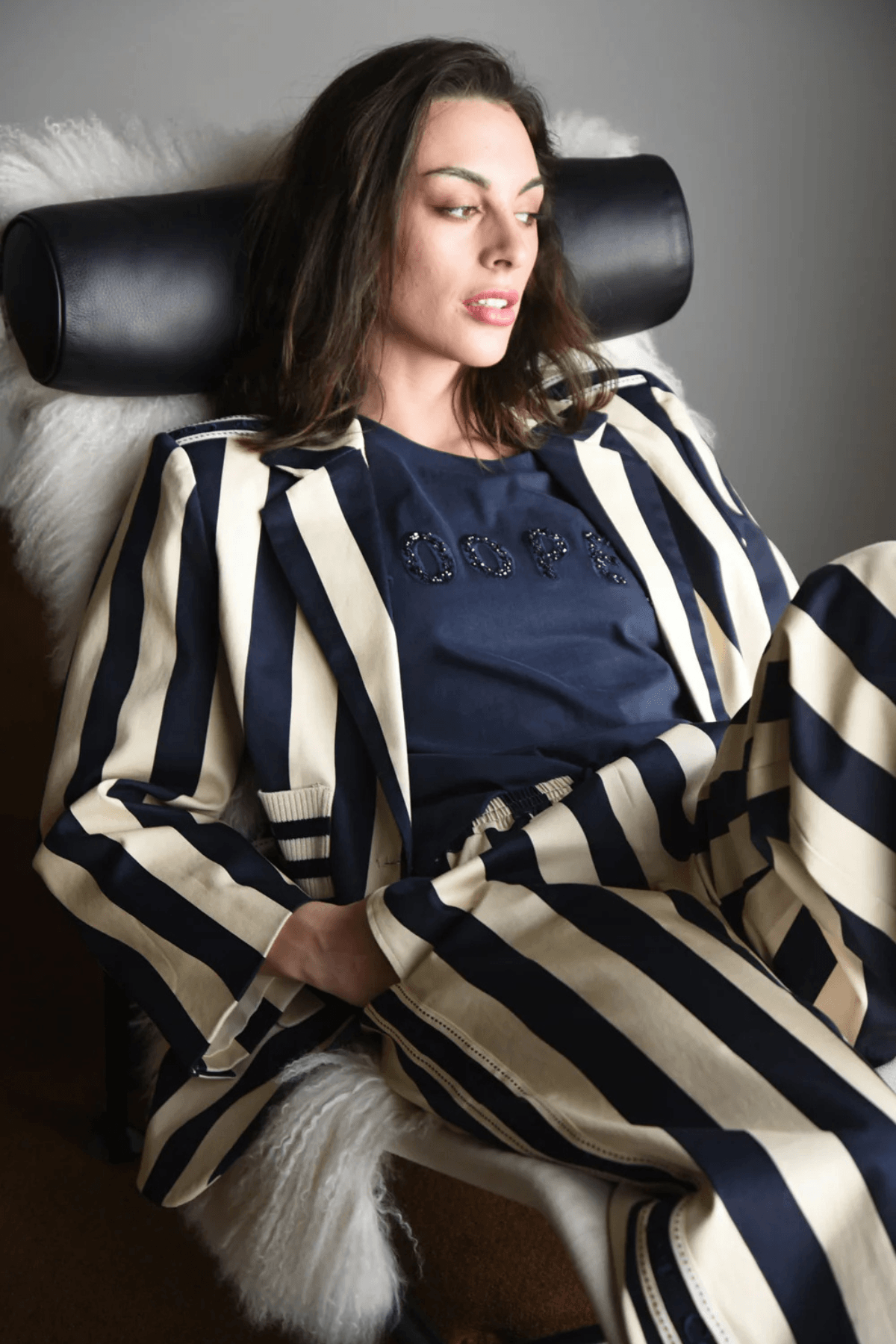 BACK TO TRACK TROUSER NAVY STRIPE