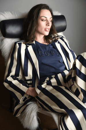 BACK TO TRACK TROUSER NAVY STRIPE
