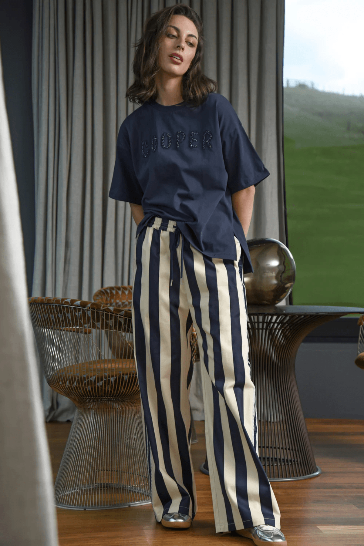 BEADING LADY T-SHIRT NAVY