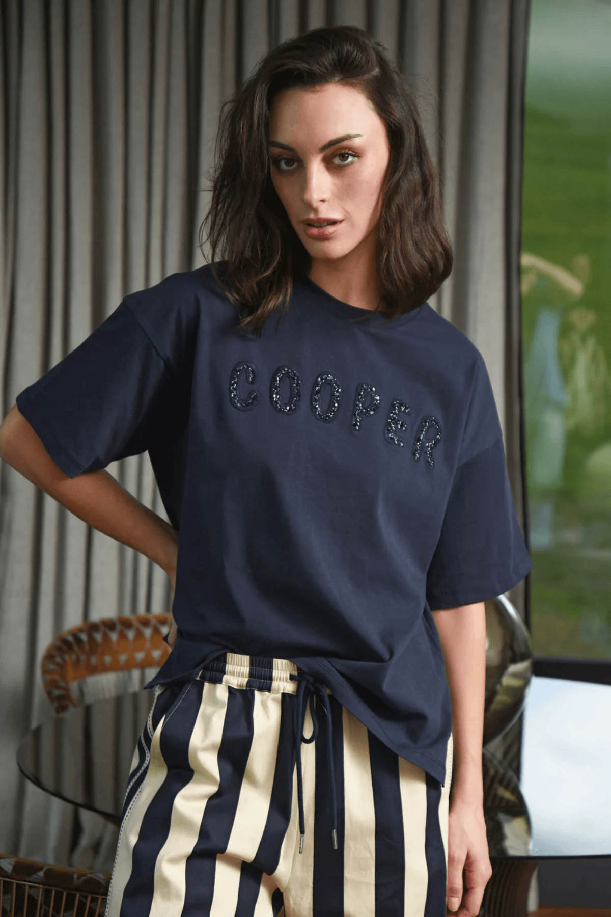 BEADING LADY T-SHIRT NAVY