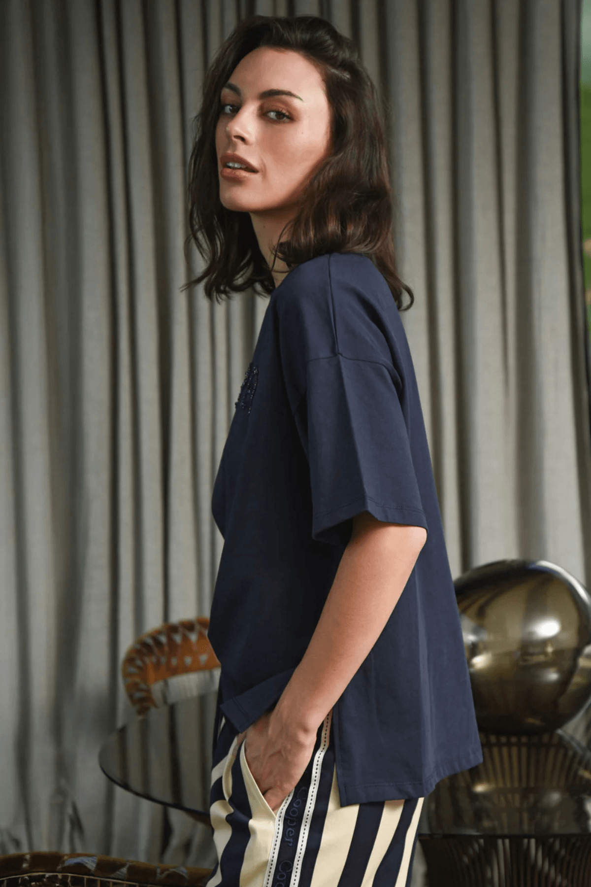 BEADING LADY T-SHIRT NAVY