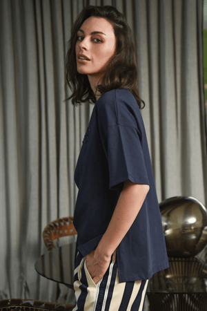 BEADING LADY T-SHIRT NAVY