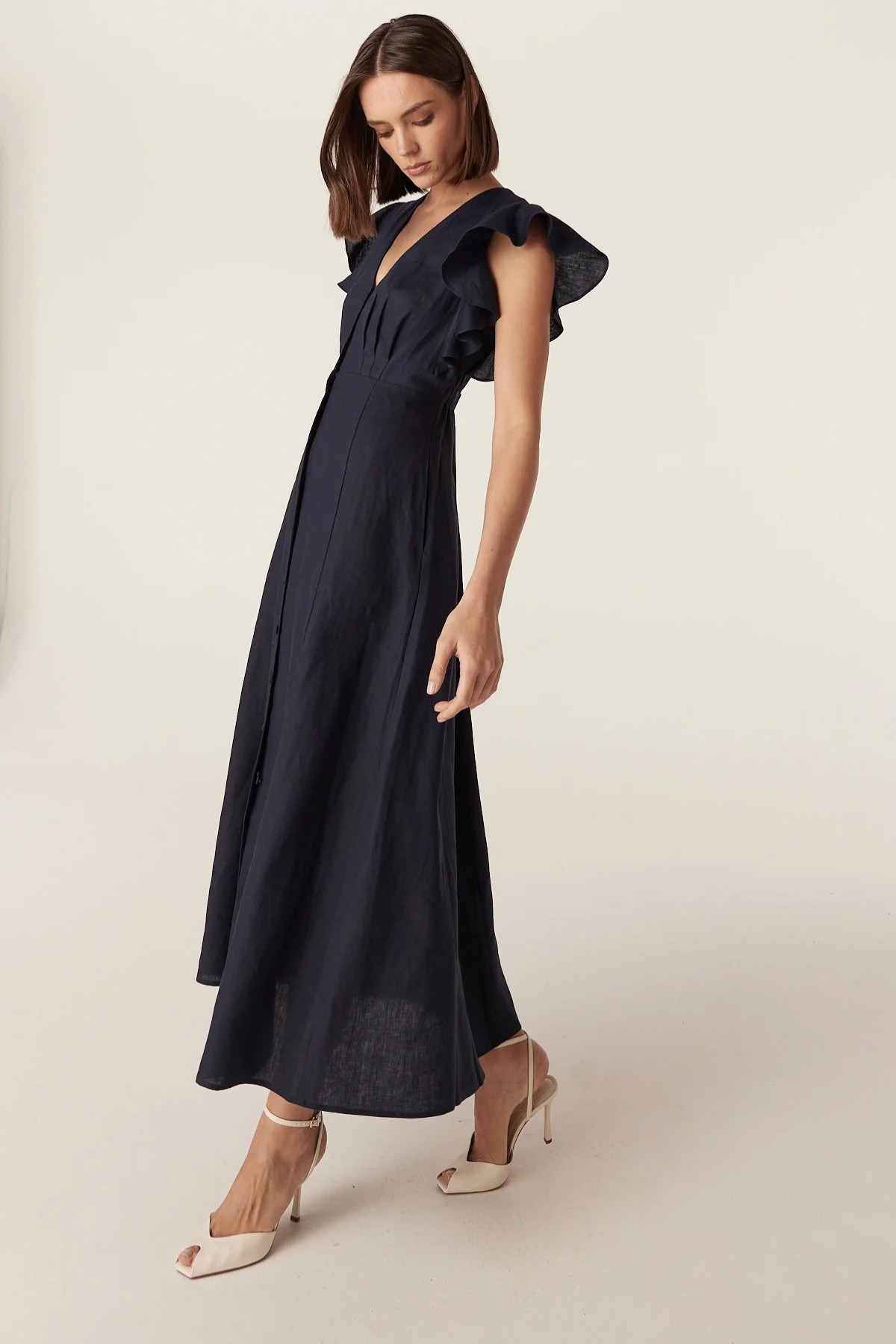 BELLEVUE LINEN DRESS NAVY