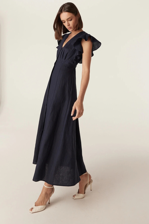 BELLEVUE LINEN DRESS NAVY