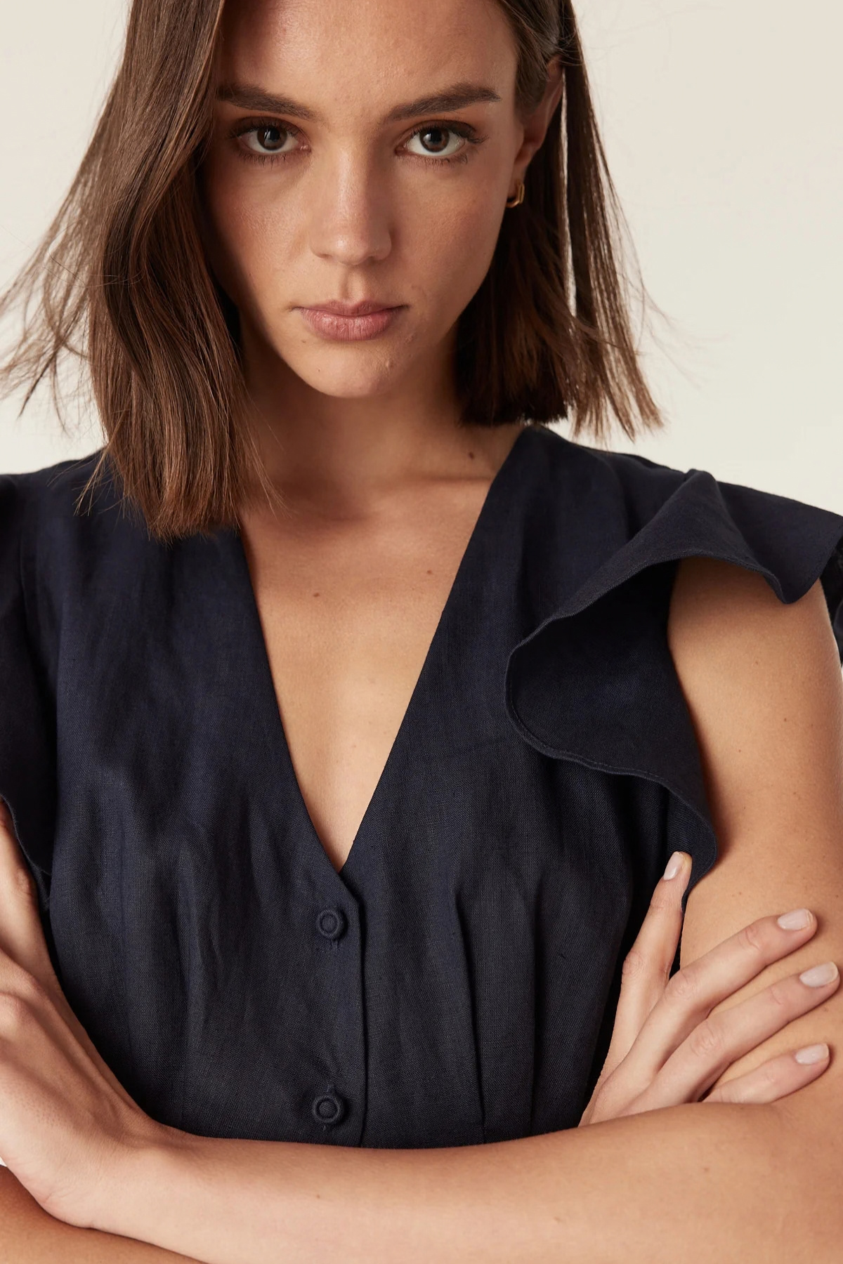 BELLEVUE LINEN DRESS NAVY
