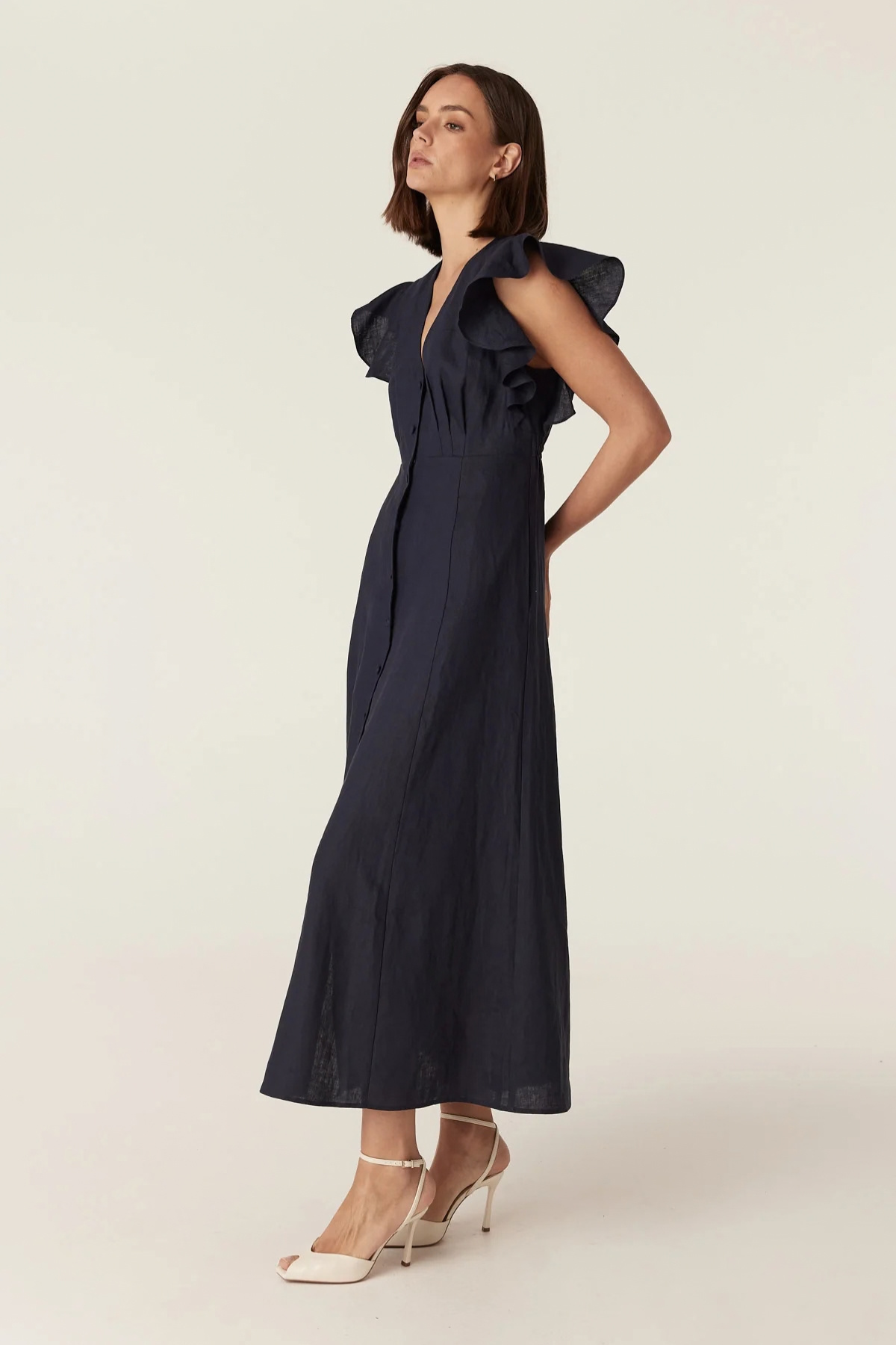 BELLEVUE LINEN DRESS NAVY