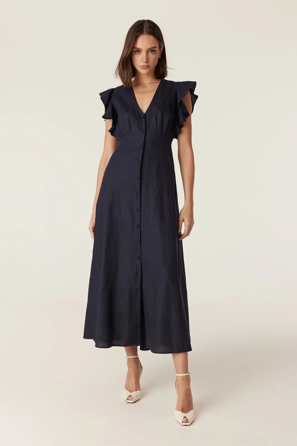 BELLEVUE LINEN DRESS NAVY