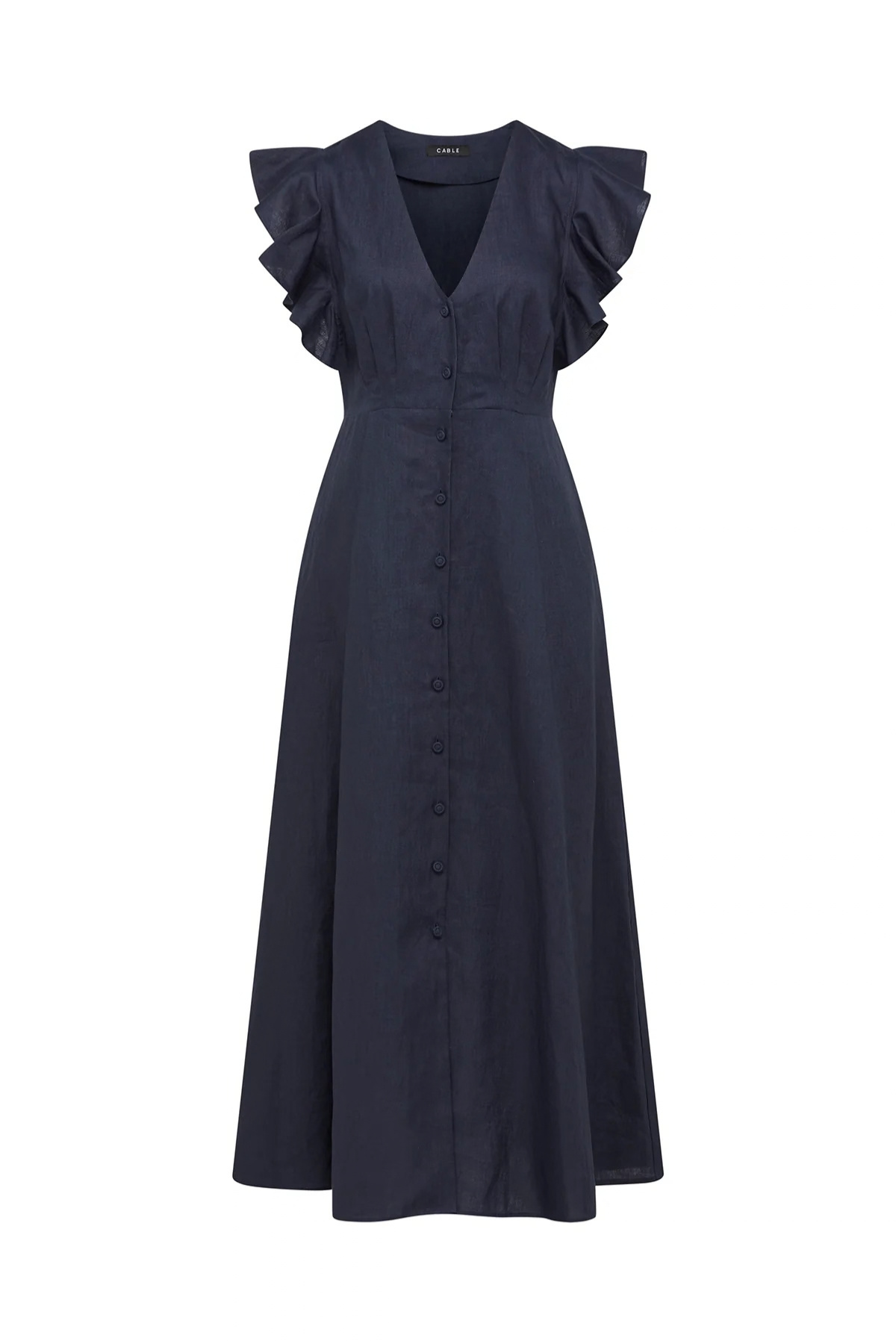 BELLEVUE LINEN DRESS NAVY