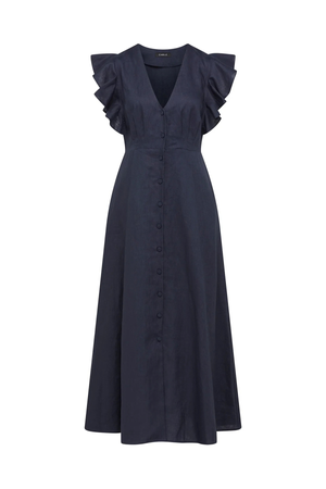 BELLEVUE LINEN DRESS NAVY