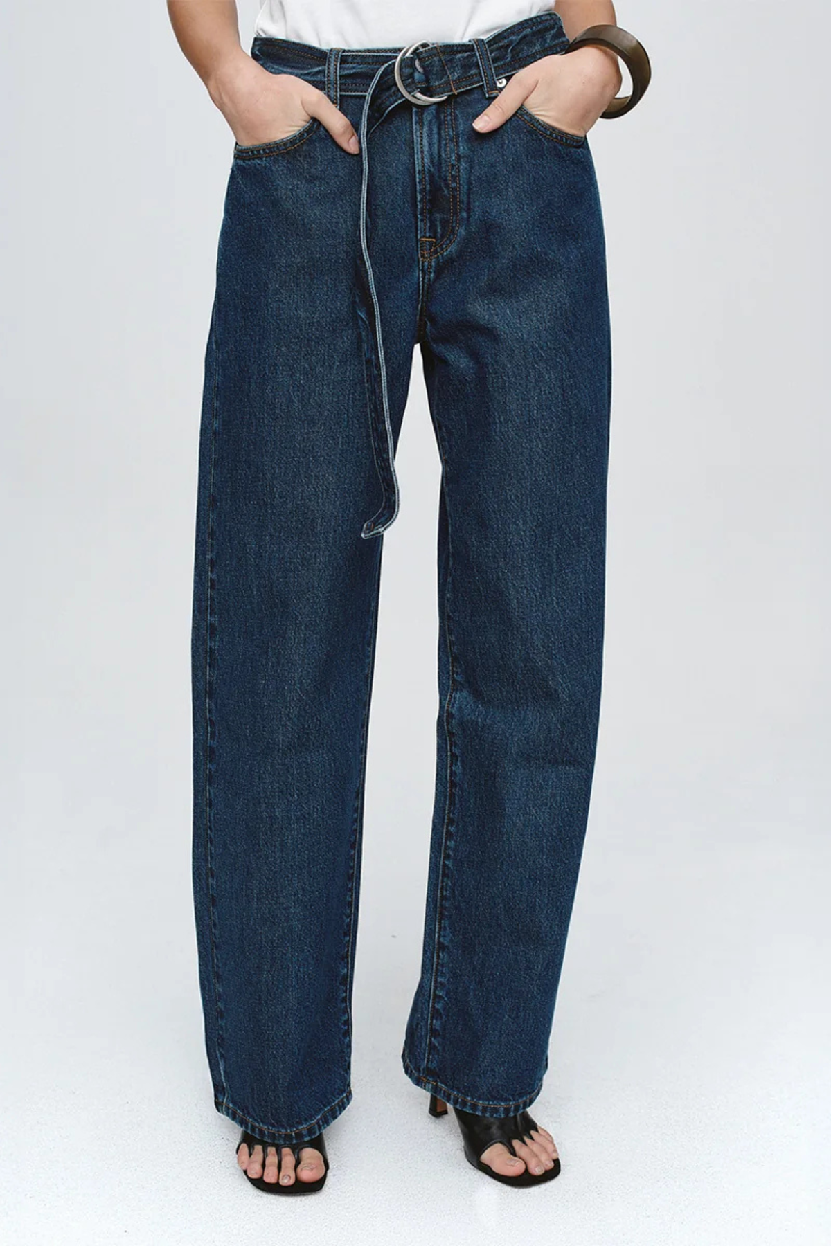 BELTED WIDE LEG JEAN CLASSIC BLUE
