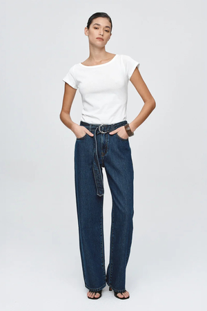 BELTED WIDE LEG JEAN CLASSIC BLUE