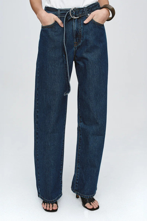 BELTED WIDE LEG JEAN CLASSIC BLUE