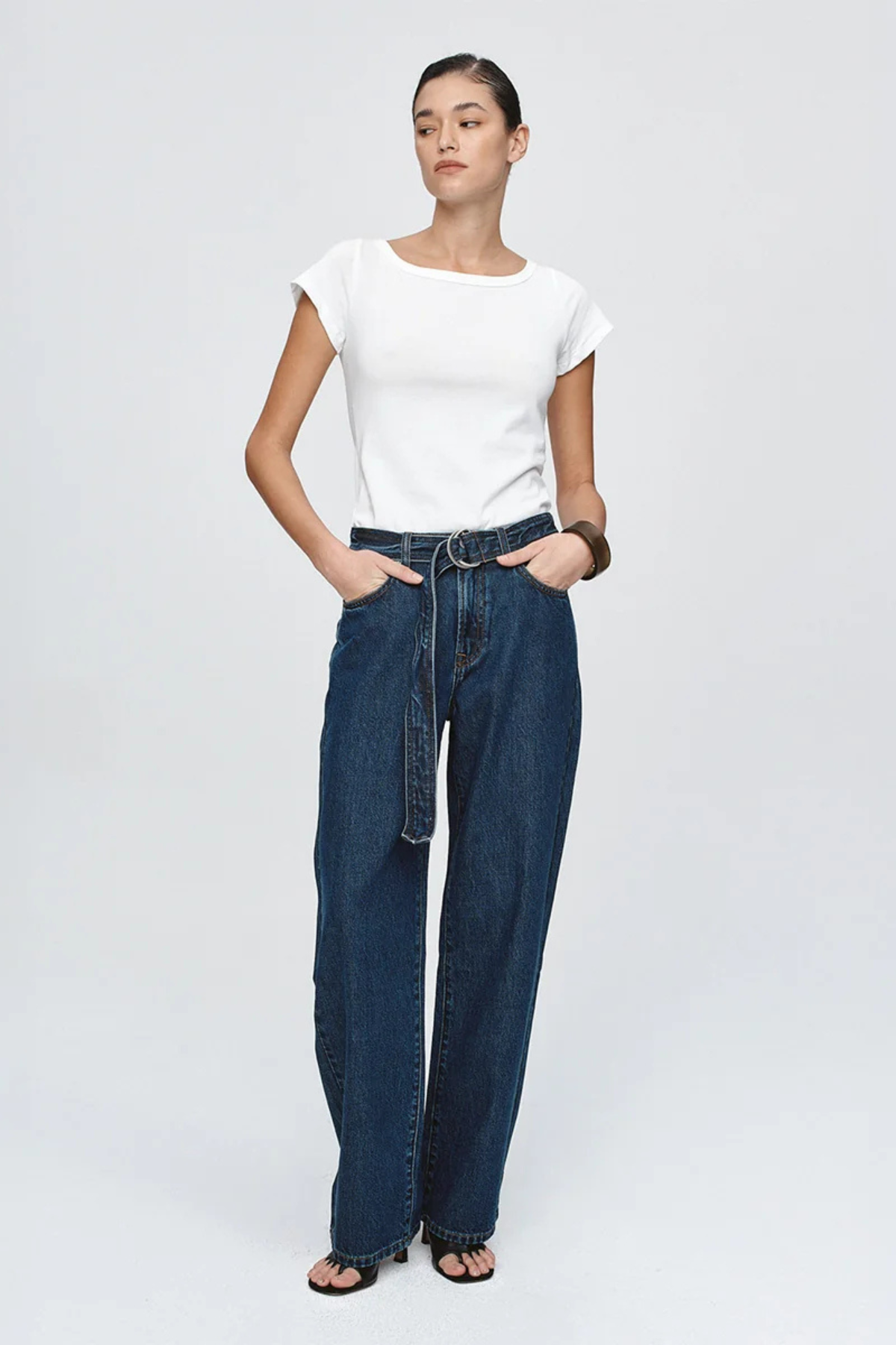 BELTED WIDE LEG JEAN CLASSIC BLUE