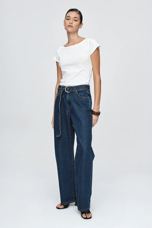 BELTED WIDE LEG JEAN CLASSIC BLUE