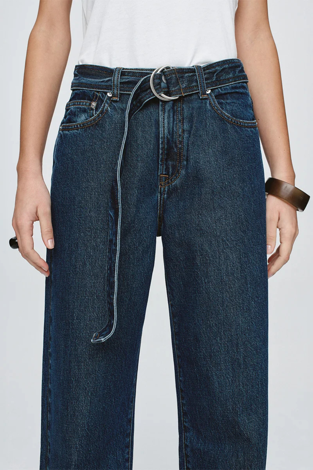 BELTED WIDE LEG JEAN CLASSIC BLUE