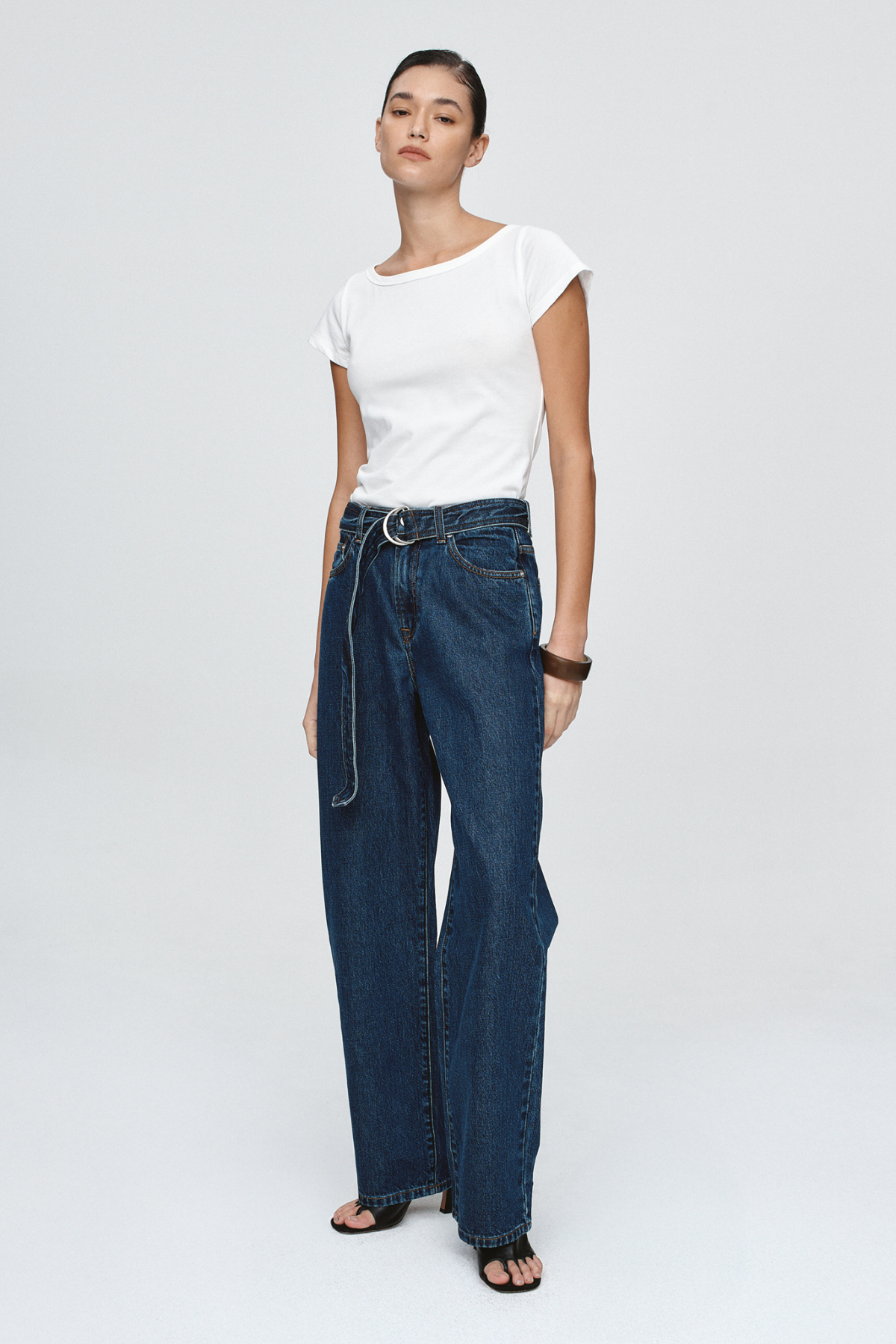 BELTED WIDE LEG JEAN CLASSIC BLUE