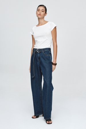 BELTED WIDE LEG JEAN CLASSIC BLUE