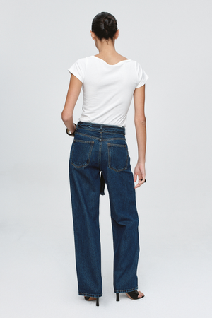 BELTED WIDE LEG JEAN CLASSIC BLUE