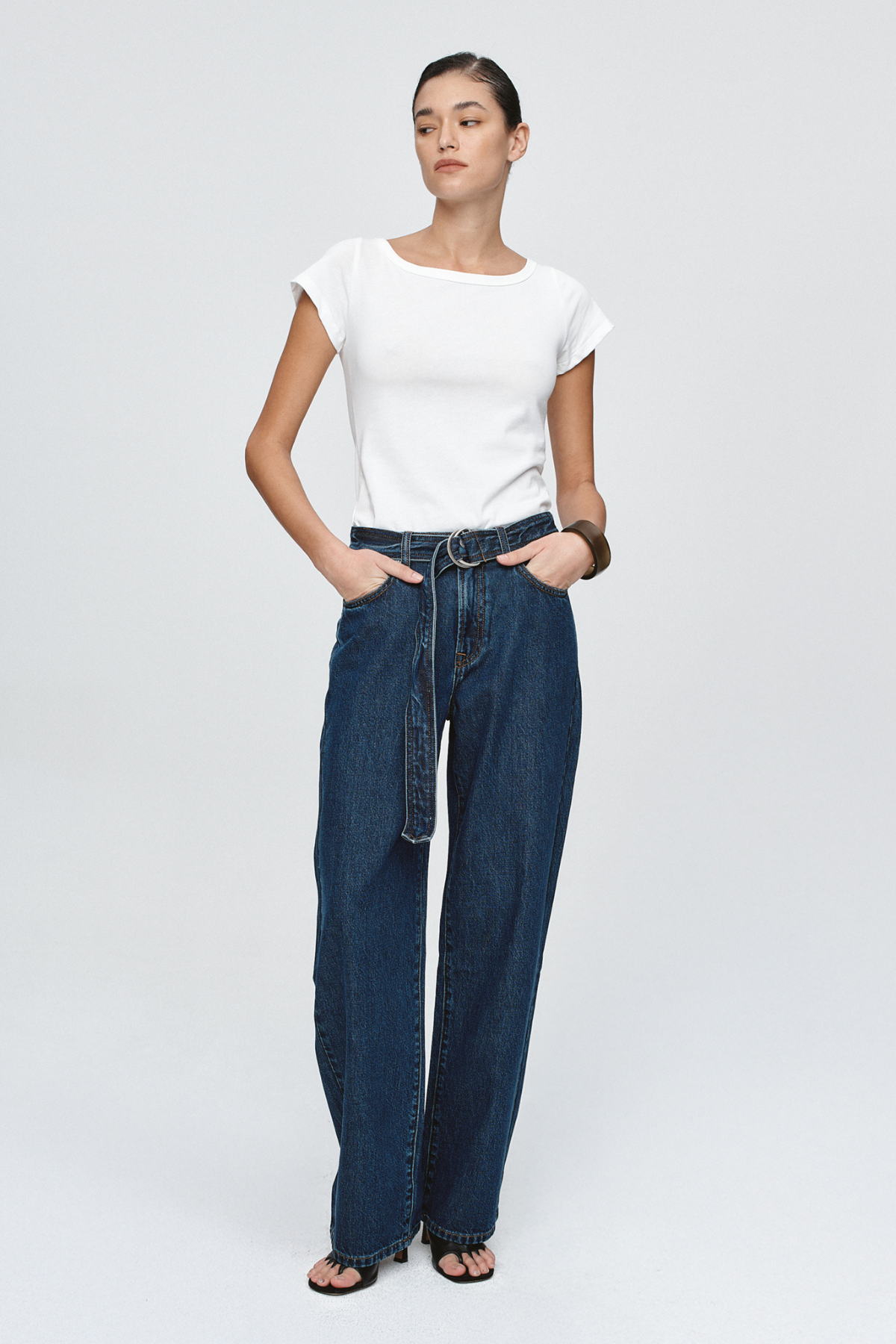 BELTED WIDE LEG JEAN CLASSIC BLUE