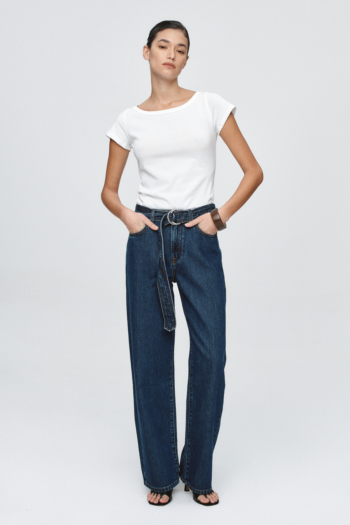 BELTED WIDE LEG JEAN CLASSIC BLUE