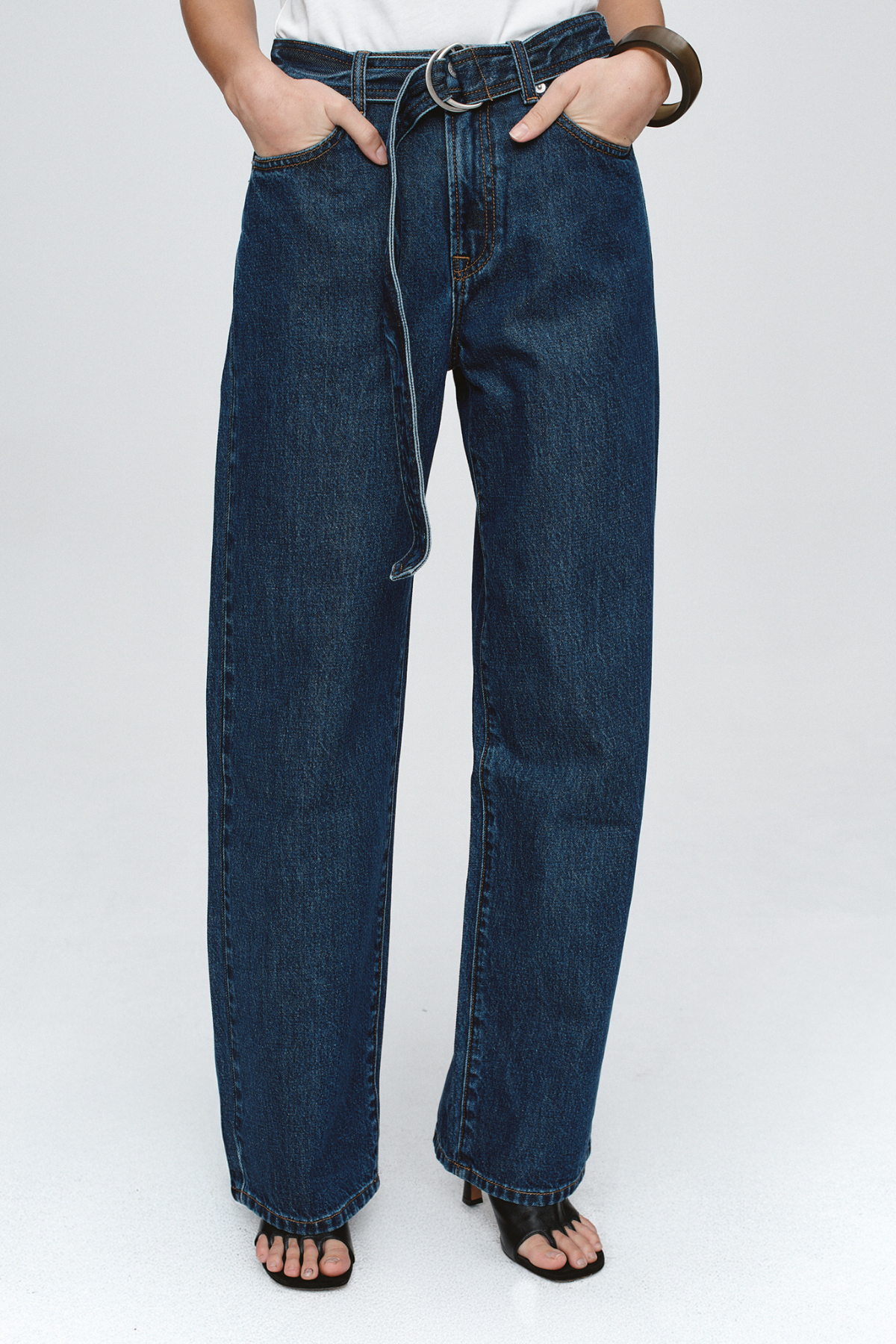 BELTED WIDE LEG JEAN CLASSIC BLUE