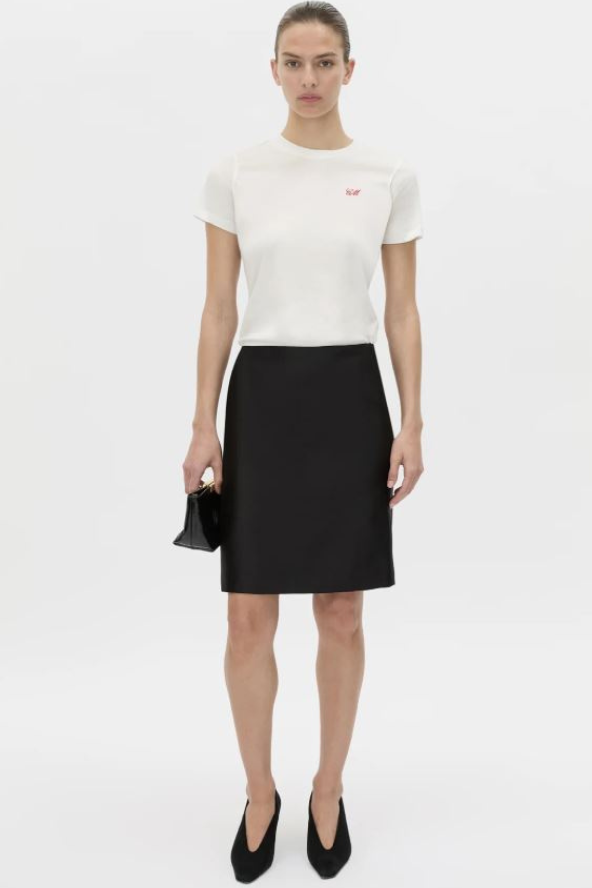 BIRDIE EMBROIDERED TEE WHITE/RED