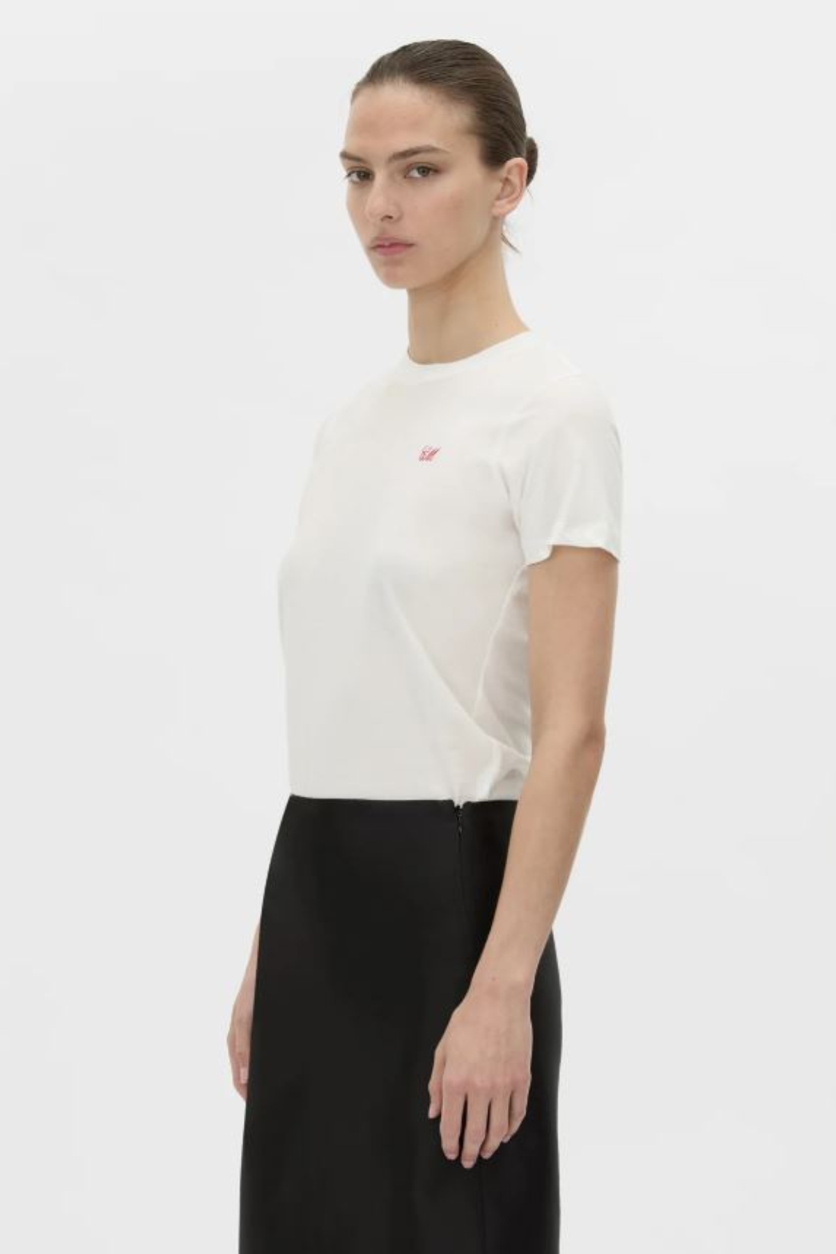 BIRDIE EMBROIDERED TEE WHITE/RED