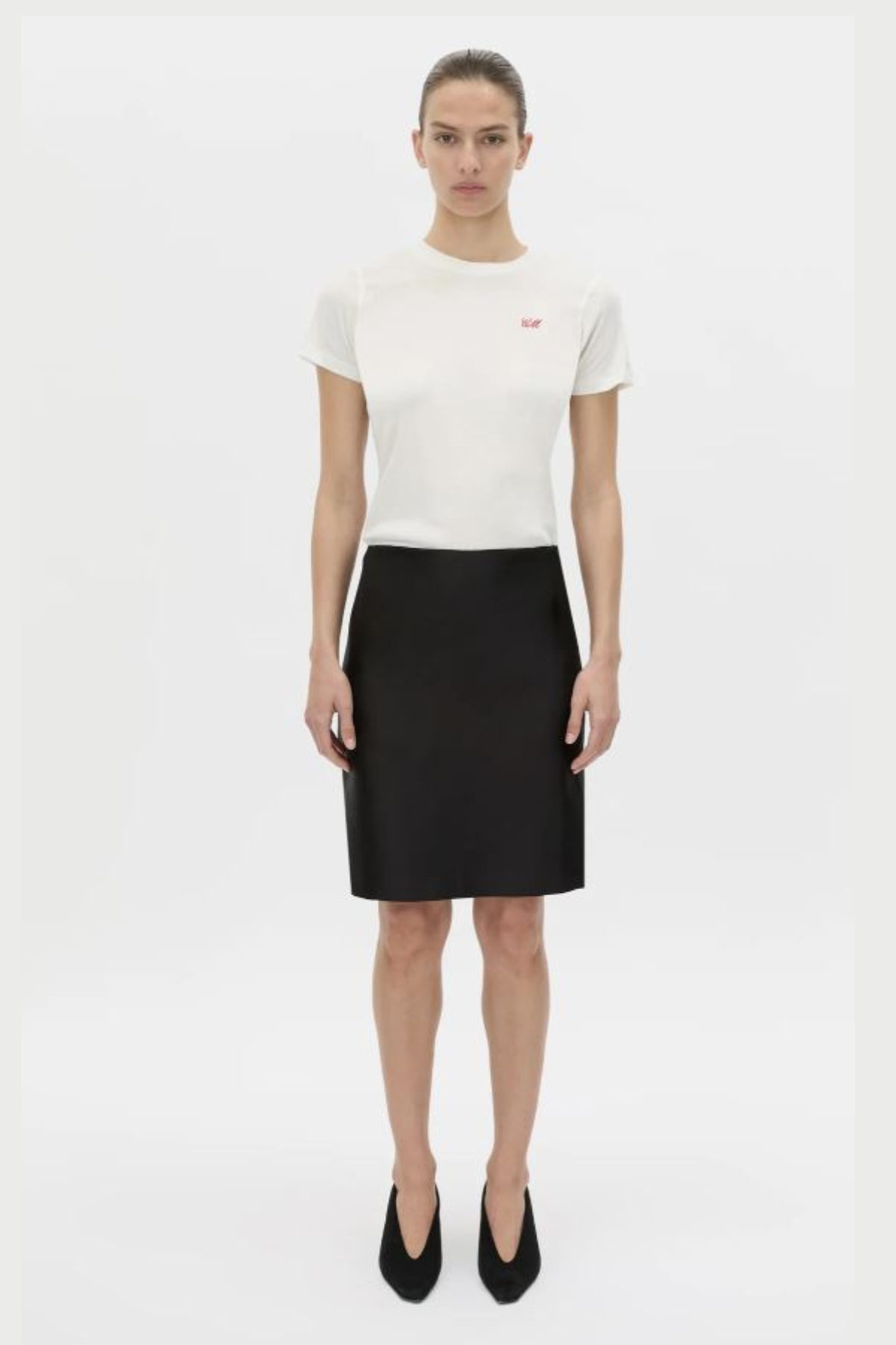 BIRDIE EMBROIDERED TEE WHITE/RED