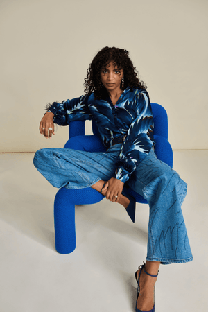 BLOUSE FEATHERS BLUE