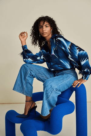 BLOUSE FEATHERS BLUE