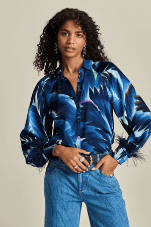 BLOUSE FEATHERS BLUE