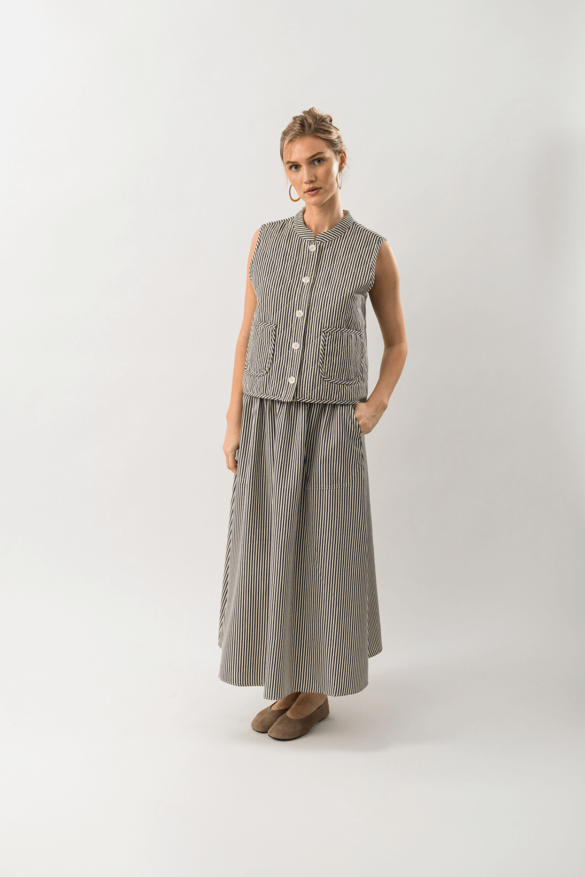 CAIRO QUILTED VEST STRIPE BLACK