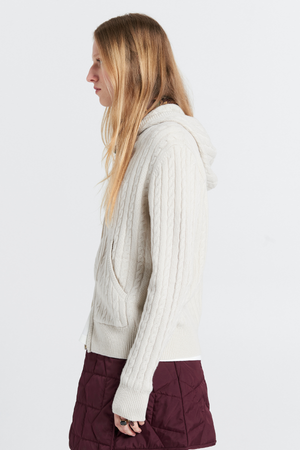 CAMPUS CABLE KNIT HOODIE STONE