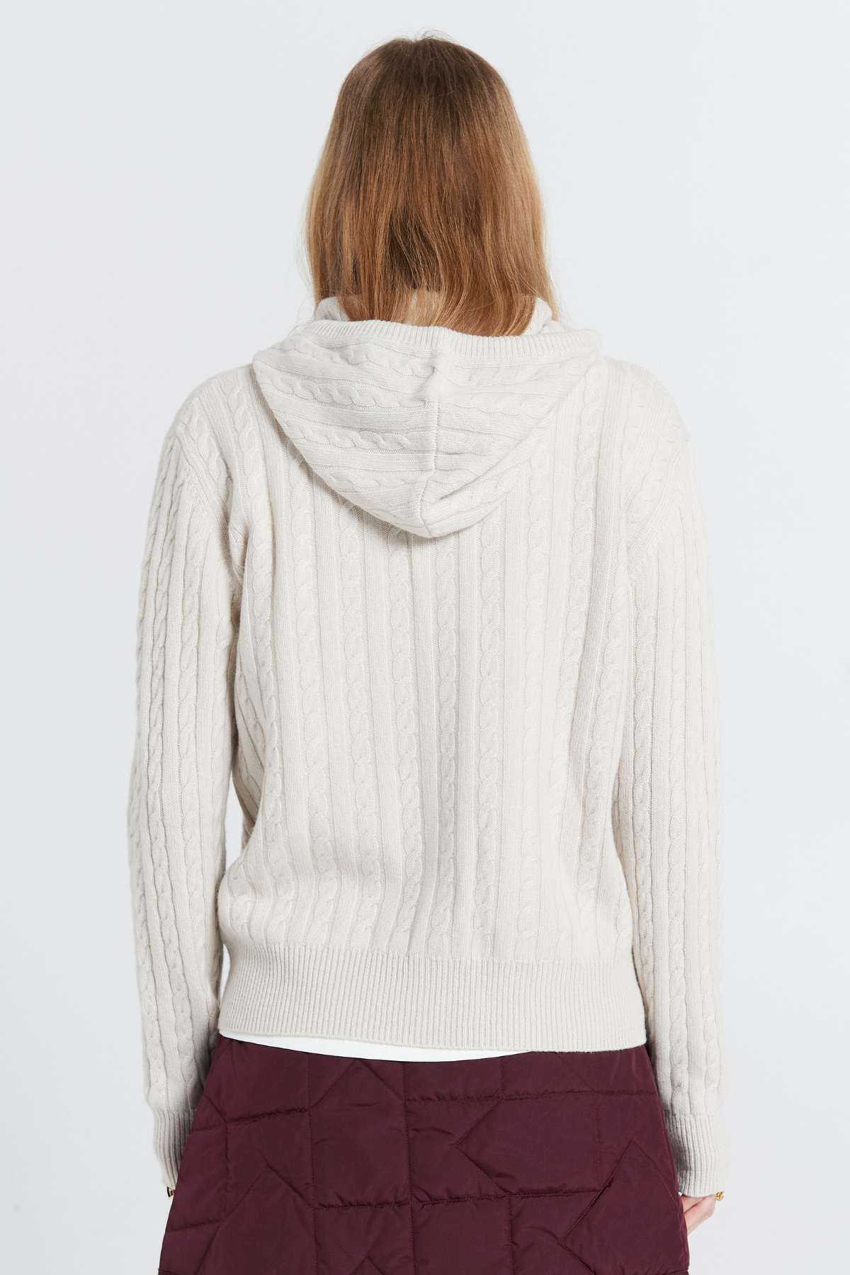 CAMPUS CABLE KNIT HOODIE STONE