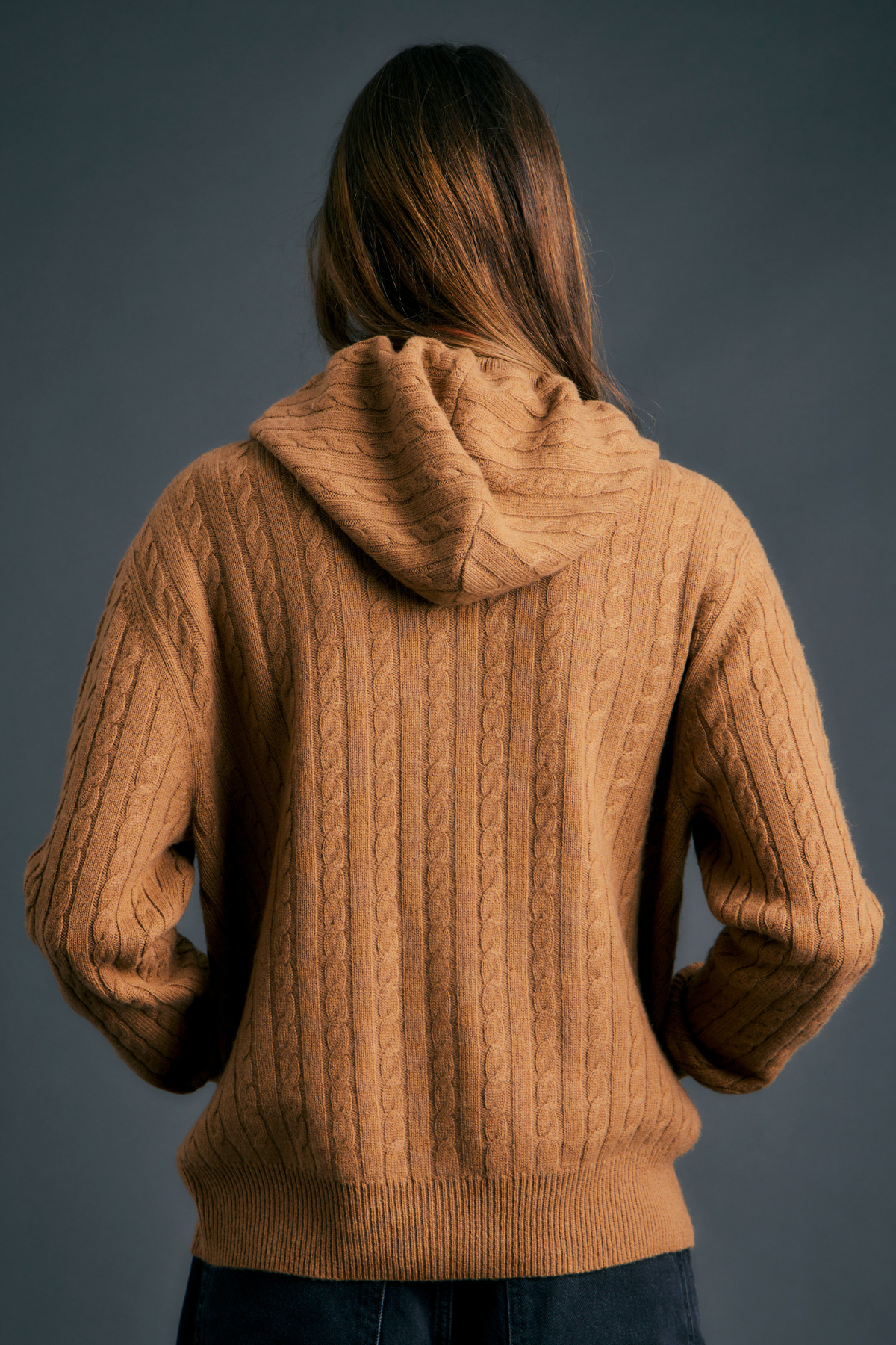 CAMPUS CABLE KNIT HOODIE TAN