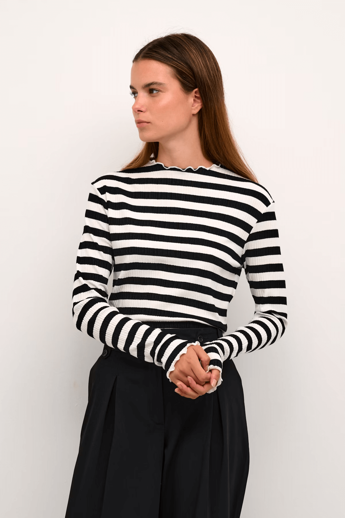CANDACE BIG STRIPE LONG SLEEVE EGRET/METEORITE