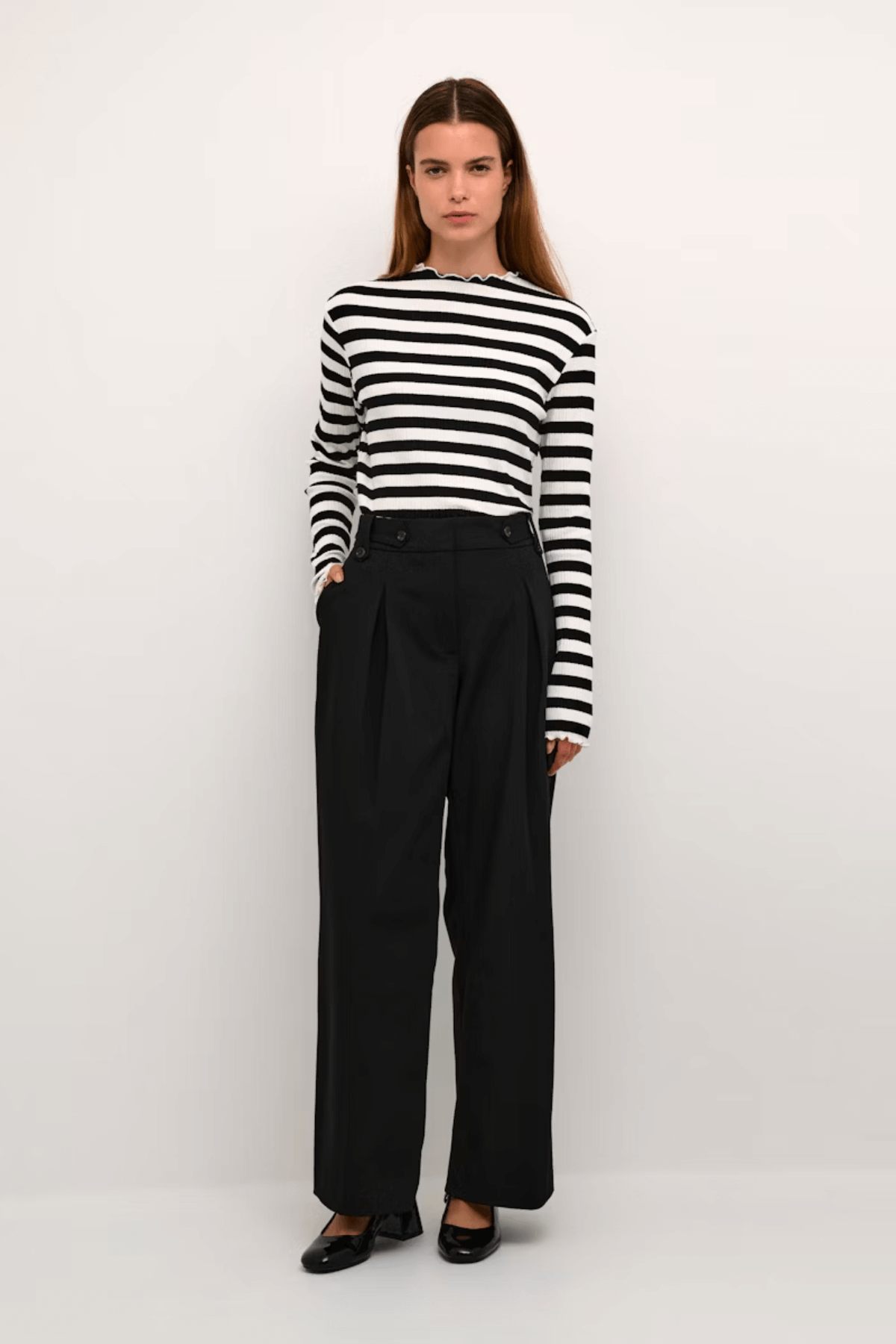 CANDACE BIG STRIPE LONG SLEEVE EGRET/METEORITE