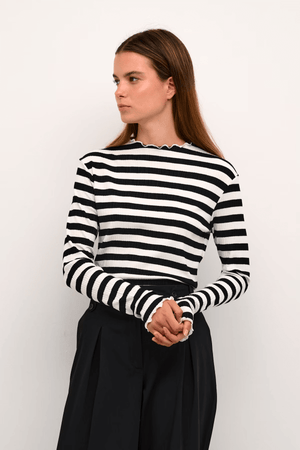 CANDACE BIG STRIPE LONG SLEEVE EGRET/METEORITE